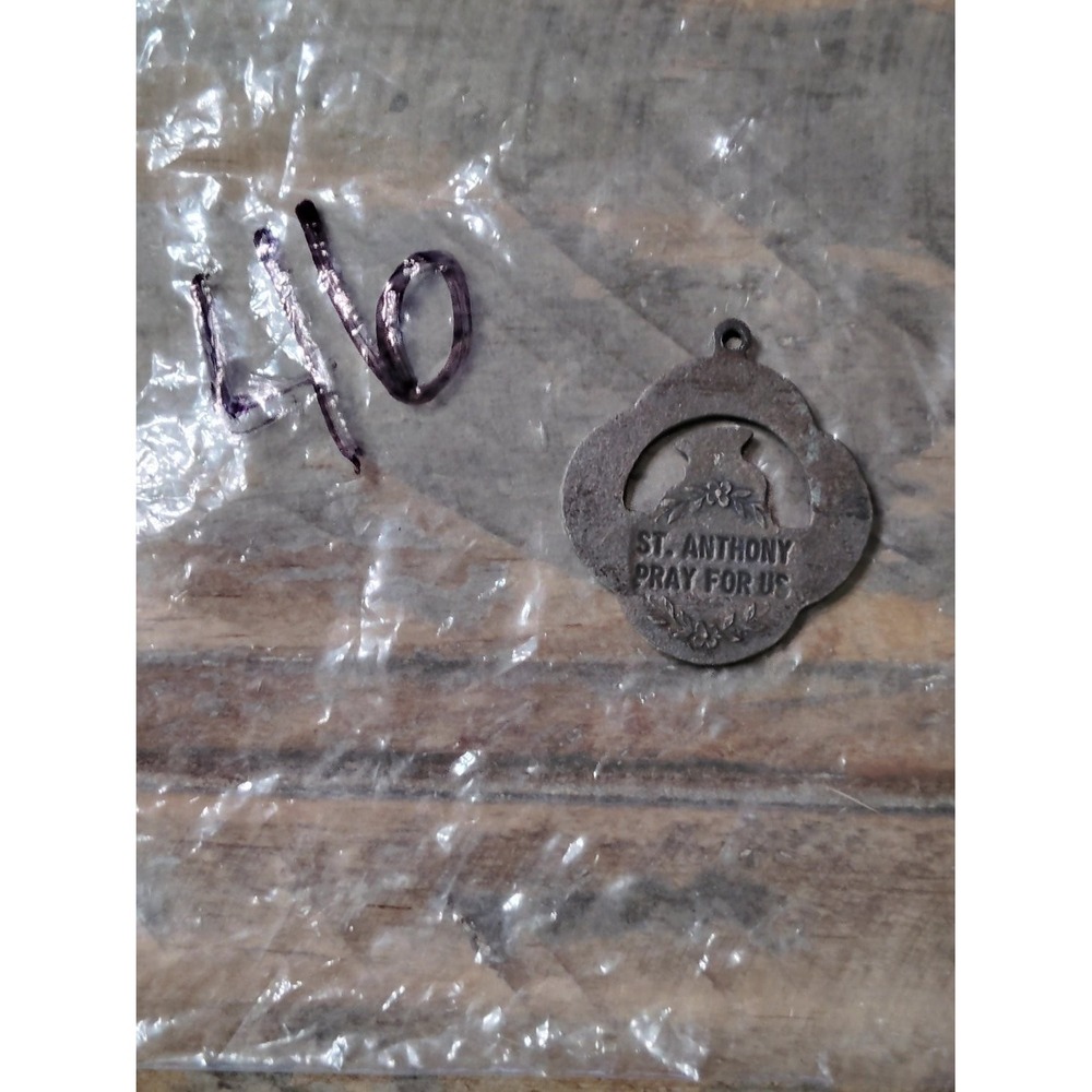 Vintage Saint Anthony of Padua Religious Medal Pendant Silver Tone Cutout Floral